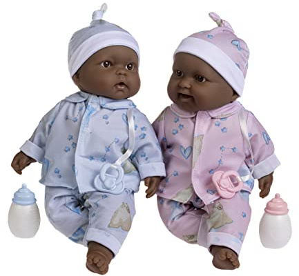 JC Toys Twins 13 Realistic Soft Body Baby Dolls Berenguer Boutique | Twins Gift Set with Removable Outfits and Accessories | Pink and Blue | African American | Ages 2+