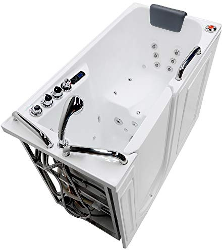 ANZZI Walk-In Tub, 27 x 53 in, Left Drain, 12 Whirlpool & 18 Air Jets, Inline Heater, Quick Fill, Handheld Shower, ADA Seat, Headrest, Aromatherapy & Chromatherapy, 110 V, White