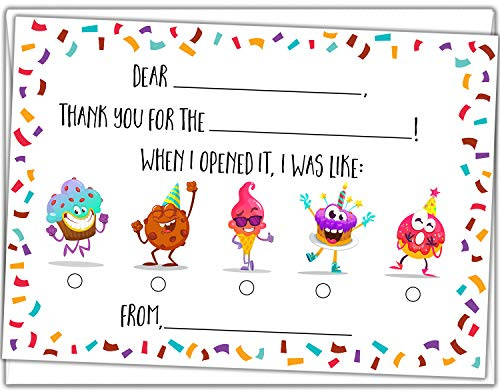 Honeyplum Kids Fill in the Blank Thank You Cards - 25 Cards Including Envelopes - Fun Gender Neutral Thank You Notes For Boys or Girls