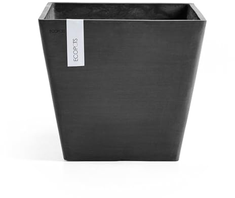Ashortwalk ECOPOTS Rotterdam plant pot made from recycled plastic (Width 20cm x Length 20cm x Height 17.5cm) (Black)