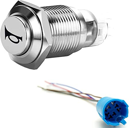 YIYIDA Druckknopfschalter Auto-Hupenschalter Momentschalterschalter 12V DIY Schalter 16 mm Rote LED Ein/Aus-Reset-Schalter Taste Metalllautsprecher Hupenschalter Power Metal Kippschalter mit Buchse