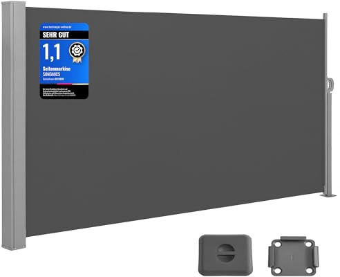 SONGMICS Seitenmarkise, ausziehbar, mit Stahl-Kasten, 200 x 400 cm | Seitenrollo, rostbeständig, Windschutz, Sonnenschutz, blickdicht, für Balkon, Garten, anthrazit, SHELD Kollektion GSA204G02