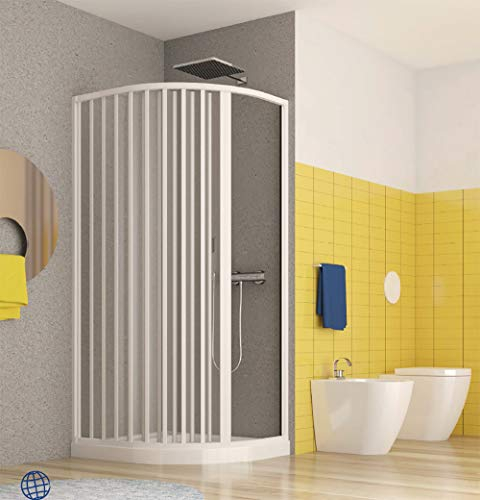 Cabina de ducha semicircular, medida 80 x 120 cm, cabina de fuelle con apertura lateral
