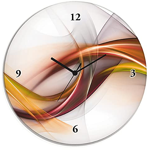 ARTLAND Wanddeko Wanduhr ohne Tickgeräusche Glas Quarzuhr Ø 30 cm Rund Lautlos Abstrakt Modern Design Ausgefallen Deko Orange U1UO