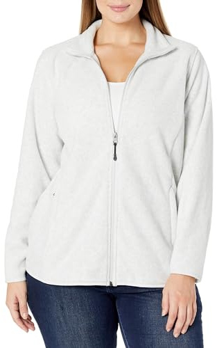 Amazon Essentials Chaqueta de Forro Polar Suave con Cremallera Completa y Corte clásico (Disponible en Tallas Grandes) Mujer, Gris Claro Mezcla, L
