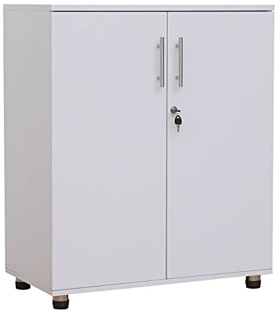 Storage Cabinet Cupboard - File Organiser Wooden Filing Cabinet for Home, Office, Garage, Shoe Storage, Tool Garage Storage, Adjustable Shelf - White