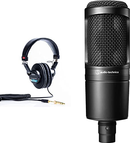 Sony Mdr-7506 Cuffie Stereo, Dinamiche Professionali, Driver Da 40 Mm, Adattore 3.5Mm / 6.3Mm, Nero & Audio-Technica At2020, Microfono Professionale Da Studio Cardioide A Condensatore