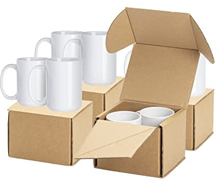 PYD Life 8 Pack 15 OZ Sublimation Ceramic Mugs Blanks Coffee Mugs White Photo Cups Bulk for Cricut Mug Press Print