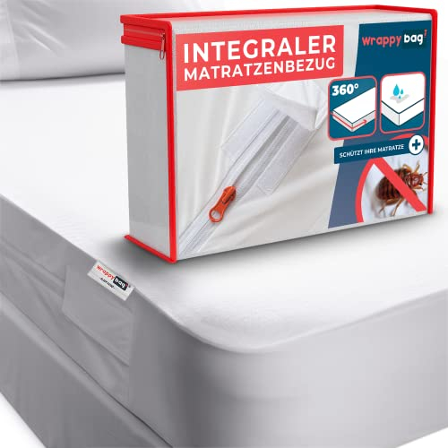 Wrappybag Matratzenschoner Wasserdicht – Matratzenhülle Anti-Bettwanzen & Milben – Matratzenschutz ohne Chemikalien – Weiche Baumwolloberfläche – 90 x 200 x 15