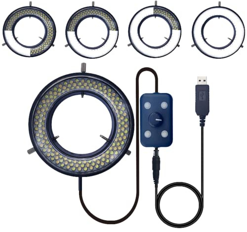 Microscope LED Ring Light Illuminator, USB 5V 144 LED Color Temperature Adjustable, 4 Zone RGB, Focus Lamp for Monocular Binocular Trinocular Stereo Microscope Vision Scientific