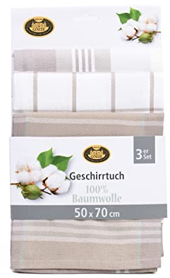Gözze - Set de paños de cocina, 3 unidades, algodón, Alta densidad de material (260 g/m²), 50 x 70 cm - Barro