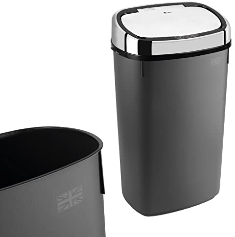 Dihl - UK MADE - 50L Anthracite Grey Sensor Bin with Chrome Sensor Lid Kitchen Waste Dust Bin Automatic Motor