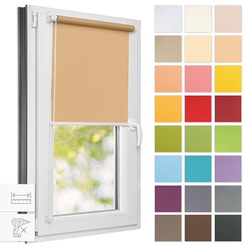 Estika Rollo für Fenster ohne Bohren - 70cm x 220cm - Beige - 25 Stofffarben, Klemmfix Montage, Fensterrollos für innen, Sichtschutz für Fenster und Balkontür (70 cm Stoffbreite)
