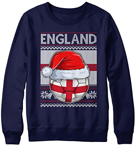England Christmas Jumper Sweatshirt Unisex Boys and Girls Funny Santa Hat Flag with Football Xmas Fair Isle Ugly Sweater World Champions Gift Cup 2022, 9-11 Years, Navy