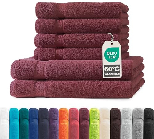 Müskaan® 6er Handtuch Set Bordeaux, 100% Baumwolle, 500g/m² – 2X Duschtuch 70x140cm & 4X Handtuch 50x100cm – Öko-Tex, Frottee Handtücher Set Baumwolle, Handtuchset Rot, 60°C waschbar, Frotteetücher