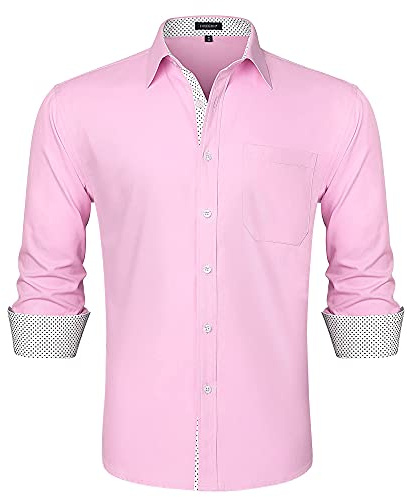 HISDERN Chemise Homme Manches Longues Regular Fit Chemises Hommes Habillées de Marque Business Casual Chemise avec Poche Repassage Facile,Pourpre Clair,L