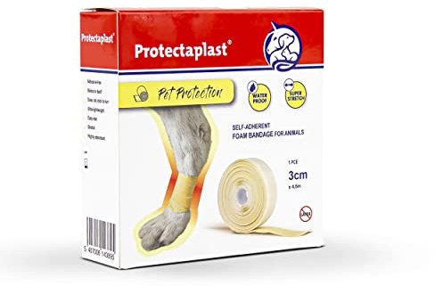 Protectaplast Selbstklebender Beige Verband für Haustiere (3cm x 4,5m) - Selbsthaftende Bandage ohne Latex & Klebstoff für Hunde, Katzen, Pferde - Hund & Katze Verbandsmaterial Wunden & Gelenke