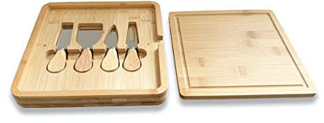 Wooden Cheese Board Gift Set - Charcuterie Platter Serving Tray - Cheeseboard And Knives Set - Hamper Gift Ideal for Cheese Lover - House Warming Gift Wedding Present For Couples