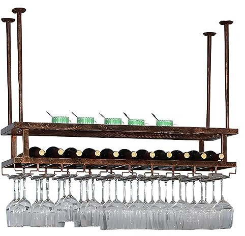 LIGUOYI Weinglashalterung Hangend, Weinglasregal Aus Metall 60~200CM Platzsparend Decke Weinflaschenhalter Mit Schrauben Breite Und Höhe Verstellbar Weinregale Gläserhalterung Für Küche Bar