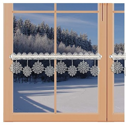 artex deko Feenhaus-Scheibengardine Schneekristalle Spitzengardine aus Echter Plauener Spitze in Natur 22 x 88 cm