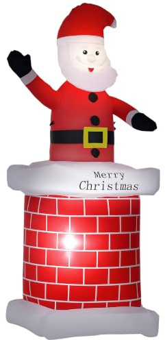 HOMCOM Papá Noel Hinchable con Chimenea Navidad Hinchable con 2 Luces LED e Inflador Eléctrico Decoración Navideña para Exteriores Interiores 80x70x210 cm Multicolor