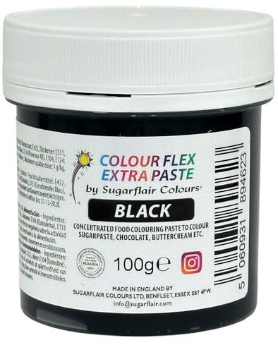 Sugarflair Colourflex Extra Paste Lebensmittelfarbe Paste Black - Essbare Lebensmittel Farbe für Buttercreme, Schokolade, Zuckerpaste, Zuckerguss, Fondant, Kuchenmischungen, Teig und mehr - 100g
