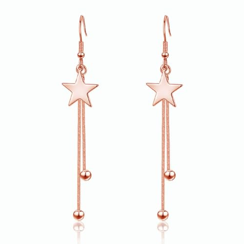 Kamise Silber Ohrhänger Ohrringe, 925 Sterling Silber Damen Haken Ohrringe Hängend, Hypoallergen Tropfen Baumeln Ohrringe mit Stern/Fächerförmig/Vierblättrige, Lange Quaste Schlangenkette Ohrringe