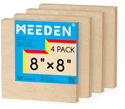 MEEDEN Unfinished Wood Canvas Board: 1-1/2 Deep 8x8” Wooden Canvas Panel Pack of 4 - Blank Cradled Wood Art Board for Painting