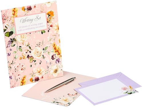 Design By Violet Fleur Flower Writing Paper Gift Set Pouch 10 Sheets and 10 Envelopes Contemporary Design in Lovely Folder Back to School Office Stationary