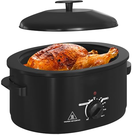 8 QT Electric Roaster Oven with Self-Basting Lid, Turkey Roaster Oven with Defrost Warm Function, Removable Pan and Rack, Black