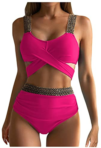 SCBFDI Badeanzug Damen Bauchweg Hoher Taille Bikinisets Urlaub Must Haves | Sportliche zweiteilige Badeanzüge Farbblock Frech Hoch geschnittener Bikini Badeanzüge für Frauen