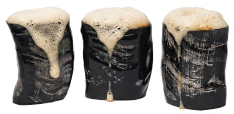 'Lord of Battles Viking Drinking Horn' muggar 100 % äkta handgjorda naturliga shotglas ölgåva till honom/hennes medeltida sejdel för Ale, Mead, whisky (60-80 ml, vikingaset med 3)