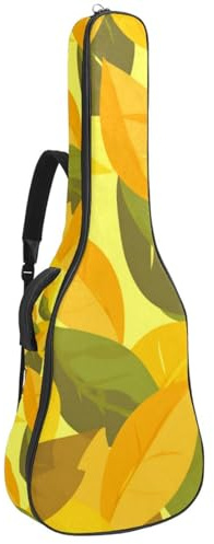 Große Universal-Akustikgitarrentasche, wasserdichte Gitarren-Gigbag mit Schwamm-Schutzschicht, mehrere Taschen, Gitarren-Rucksack, gelbes Blattmuster, mehrfarbig, 42.9x16.9x4.7 in, Gitarrentasche