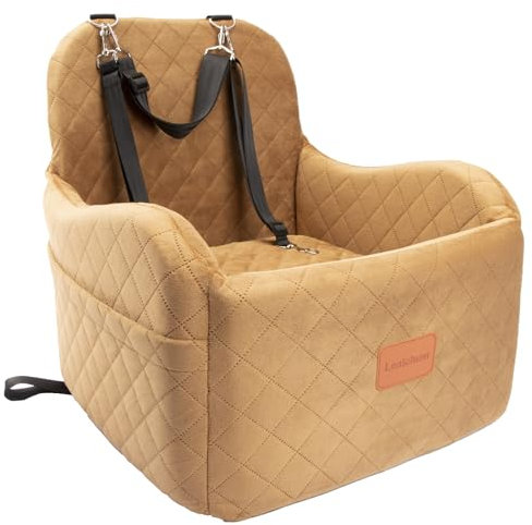 Lealchum Hunde-Autositz für kleine Hunde, tragbarer Autositz mit erhöhtem Knopf, vollständig Abnehmbarer und waschbarer Haustier-Autositz mit Aufbewahrungstaschenu (Coffee, Mdeium)