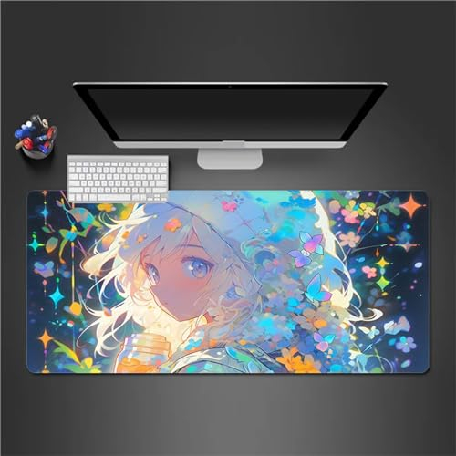 Anime Frau Mauspad,Große Gaming Mauspad,1200x600x3mm XXL Gaming Tastatur Matte,rutschfeste Gummibasis,Genähte Kanten,Spezielle Oberfläche verbessert Geschwindigkeit und Präzision für Home Office
