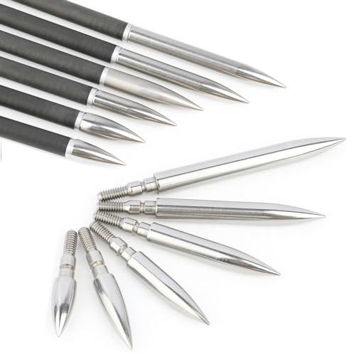 Generisch 100/125/150/200/250/300 Grains Stainless Steel Archery Field Points Gewindepfeile für Zielübungsschießen (125-grain, 7.14mm)