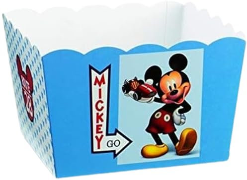 10 Topolino Mickey Go Party Vaso SCATOLE Cartone Pieghevole Blu 16,5 x 16,5 x 12 CM BOMBONIERE Nascita Battesimo