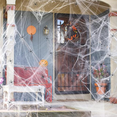 WNXBFO Cover 2000 Square Feet 200g Halloween Spider Web Stretchable Cobweb with 60 pcs Small Spiders Halloween Indoor Outdoor Decorations for Haunted House Halloween Party Decorations