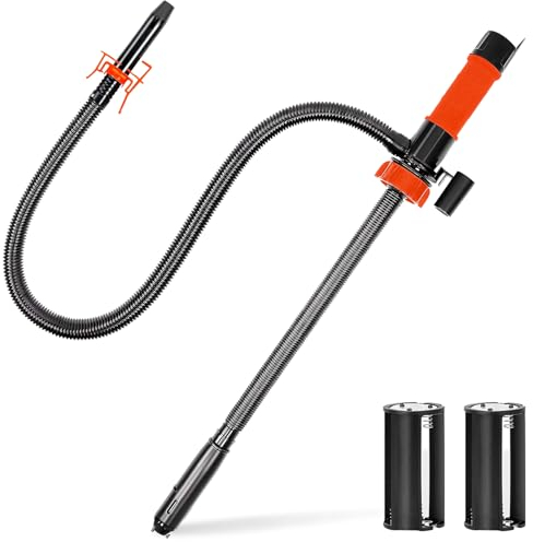 Lquild Transferpumpe, Atteriebetriebene pumpe mit 16 Zoll Siphon,Tragbare Pumpe für Benzin, Diesel Kraftstoff, Fluid, Öl Kerosin, Gas, Wasser (Orange Farbe)