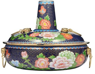 HHCTEBEC Pentola Calda in Rame cloisonné con Fondo Piatto, Smalto per Uso Domestico, Squisita Pentola Calda in Rame Antica Pechino, Pentola Calda Commerciale Cinese,B-34cm