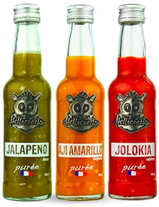 3 sauces piquantes de douce à extrême Hellicious - sauces artisanales françaises - pour tester sa tolérence au piment