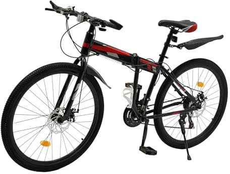 Taozhiyy 26 Zoll Mountainbike 21 Gang, Scheibenbremse Fahrrad MTB Geeignet ab 165cm-195cm, Geschwindigkeits Klapprad Fahrräder für Herren Damen Jungen Mädchen (Schwarz-rot)