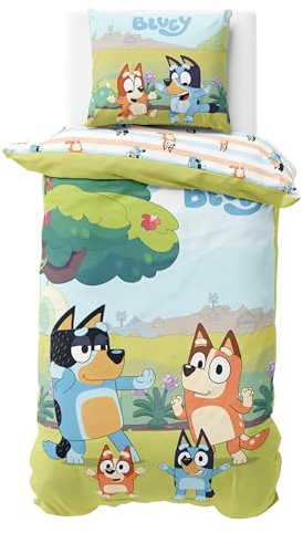 MTOnlinehandel Bluey sängkläder 135 x 200 bomull för flickor och pojkar, barnsängkläder, 1 x örngott 80 x 80 påslakan 135 x 200, bingo & Bluey present