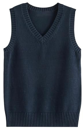 LIUYUYOUGO Maglioni da Donna Gilet da Donna Classico con Scollo A V Uniforme in Maglia Solido Pullover Maglieria Maglioni Senza Maniche Canotta in Maglia Casual Gilet in Cotone Lavorato A Maglia Blu