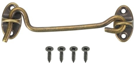 sourcing map 4 Hook and Eye Latch, Barn Door Lock Brass Cabin Hook Privacy Door Gate Hooks for Window Sliding Door Fence Shed, Bronze