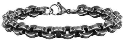 Bishilin Herren Armband Edelstahl, Charm Armbänder 8.7MM Bohnenkette Gliederarmband Partnerarmband Personalisiert Armband Männer 21 CM Antik Silber