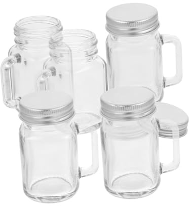 CONGARTENO 6pcs Mini Cups Glass Jars Handles and Lids for Beverages Desserts and Jam Spice Jars Lids