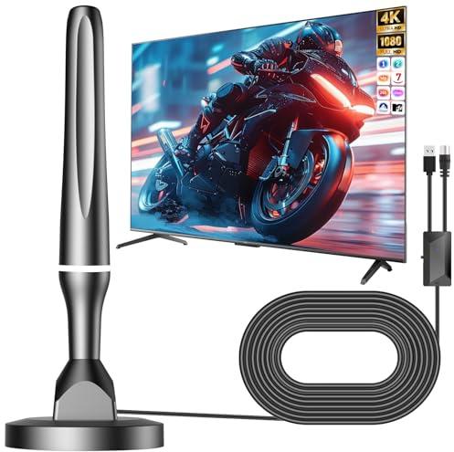 DGUPSP Antena TV Interior/Exterior 2025, Antena TV Portatil con Base Magnética Fuerte, Alcance de 260+ KM, Compatible con 4K 1080P, Cable Coaxial de 3M, para Freeview y Canales Locales