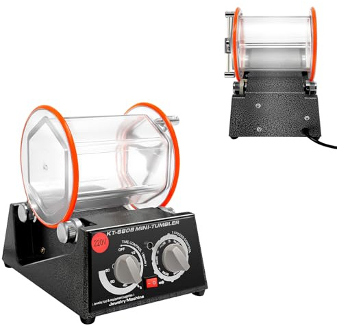 Poliermaschine 3KG 220V | Poliertrommel Kugelmühle mit 60W Motor & Timer | 5-stufige Drehzahlregelung (500-3000 U/min) | Transparentes Fass für Schmuck, Münzen, Kleinteile | Profi-Rotationspolierer