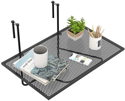 GIANTEX Mesa de Balcón Plegable, Mesa Auxiliar Metálica para Barandilla